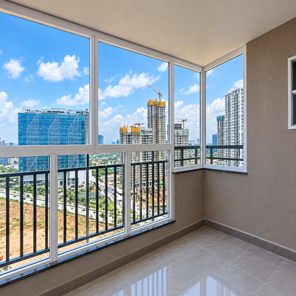 Enclosed balcony, modern balcony, luxury apartment balcony, glass windows, panoramic city view, spacious balcony, urban skyline, high-rise apartment, bright natural light, contemporary home, premium residential property, enclosed terrace, large glass windows, cityscape view, modern architecture, polished floor tiles, elegant balcony interior, spacious outdoor area, urban residence, luxury apartment, beautiful skyline, modern home design, bright balcony, contemporary apartment, premium flooring, city-facing balcony, large window panels, natural daylight, stylish residential space, high-rise living, sophisticated home, luxury lifestyle, modern Indian apartment, scenic city view, open panoramic view, elegant home interior, premium apartment design, clean balcony, contemporary architecture, upscale property, beautiful residential interior, modern real estate, spacious living extension, designer apartment, bright urban home, premium residence, stylish balcony design, luxury property interior, panoramic apartment view, modern living space.